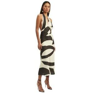 ANTHROPOLOGIE Bardot Citron Halter Midi Dress Black Ivory NEW